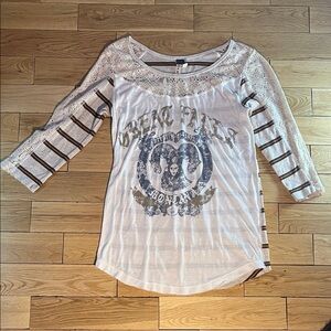 We The Free Cream and Brown Lace Top